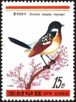 (1988-042) Марка Северная Корея "Черноголовый чекан"   Птицы III Θ